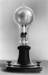 ca. 1890 - 1920 --- Photograph of Thomas Edison's electric lamp, patented January 27, 1880.  Undated. --- Image by © Bettmann/CORBIS